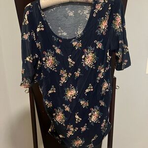 a:glow maternity Navy Scoop Neck Top with Pink Floral Print